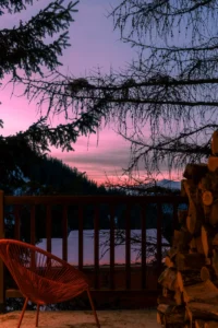 location chalet alpes pied des pistes coucher de soleil