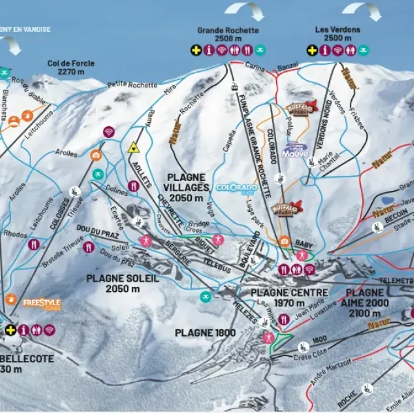 Ski in La Plagne 18 plan des pistes La Plagne Paradiski slope map